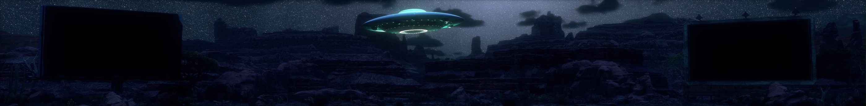 A UFO hovering over the canyon at night