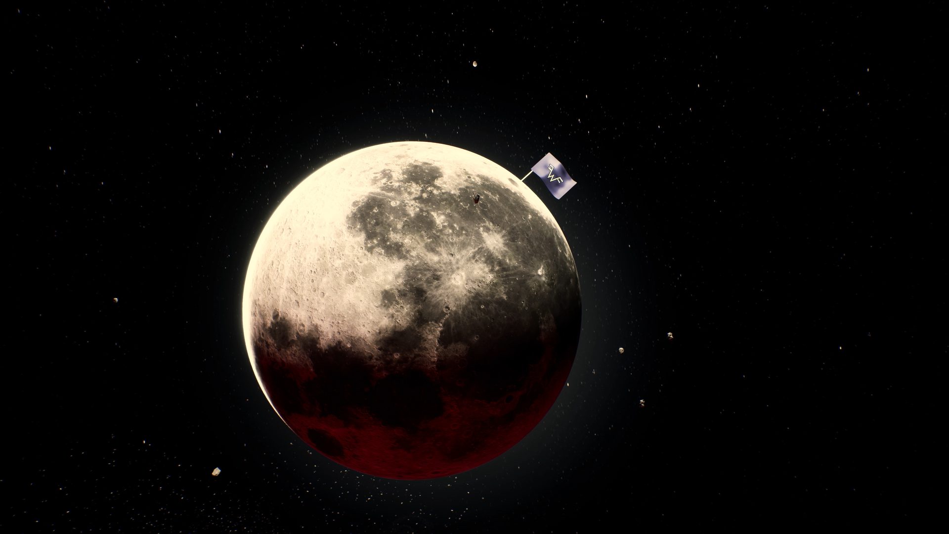 The moon with a Weezer flag